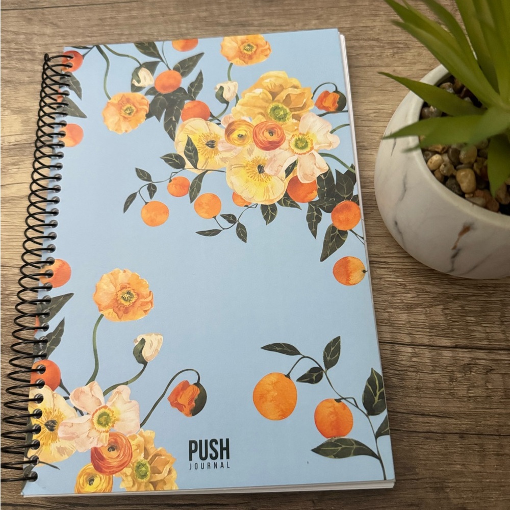 Floral Push Journal with Orange Accents